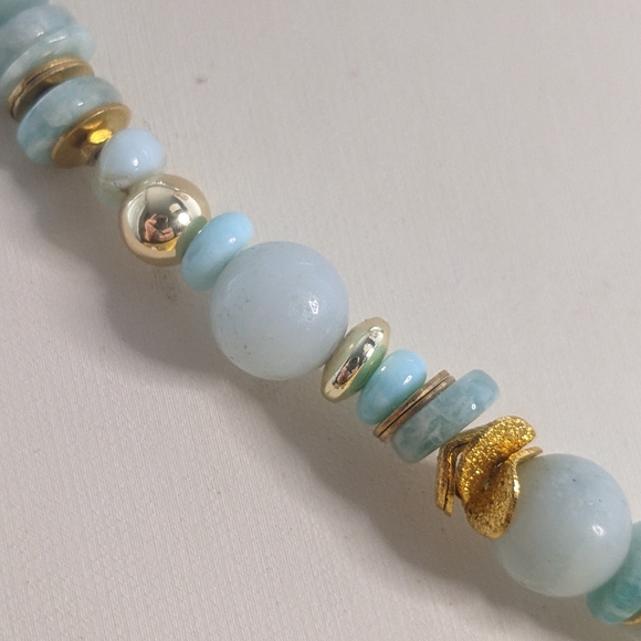 Mint Blue Natural Amazonite Bead & Amazonite Pendant In Gold Plated Necklace - Picture 5 of 9